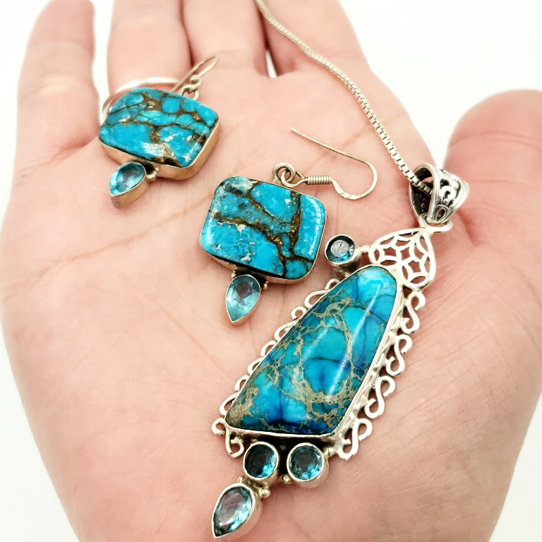 Sterling Silver Blue Apatite Necklace & Earring Jewelry Set