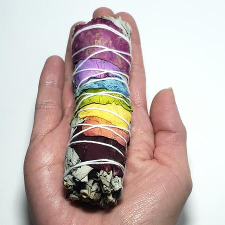 White Sage & Rose Petals Chakra Smudge Wand Stick 4" - Incense and Herbs - Elevated Metaphysical