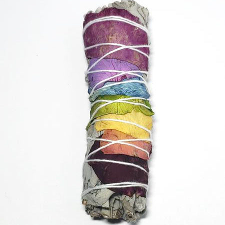 White Sage & Rose Petals Chakra Smudge Wand Stick 4" - Incense and Herbs - Elevated Metaphysical