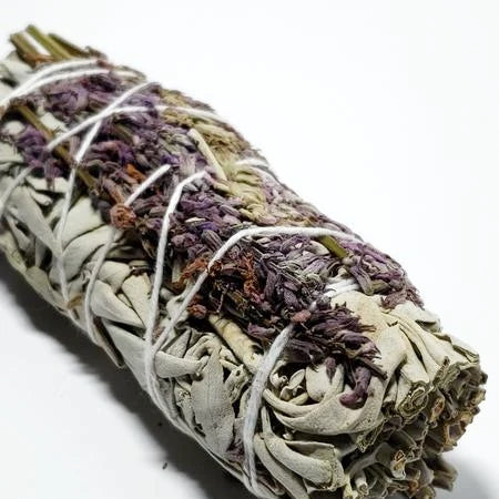 White Sage & Purple "Royal" Lavender Smudge Stick Wand 4" - Incense and Herbs - Elevated Metaphysical