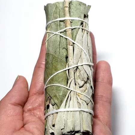 White Sage & Eucalyptus Smudge Wand Stick 4" - Incense and Herbs