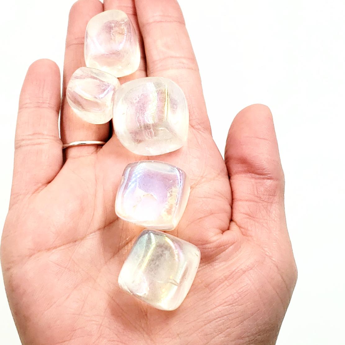 Aura Clear Quartz Cube Aura Quartz Tumbled - Elevated Metaphysical