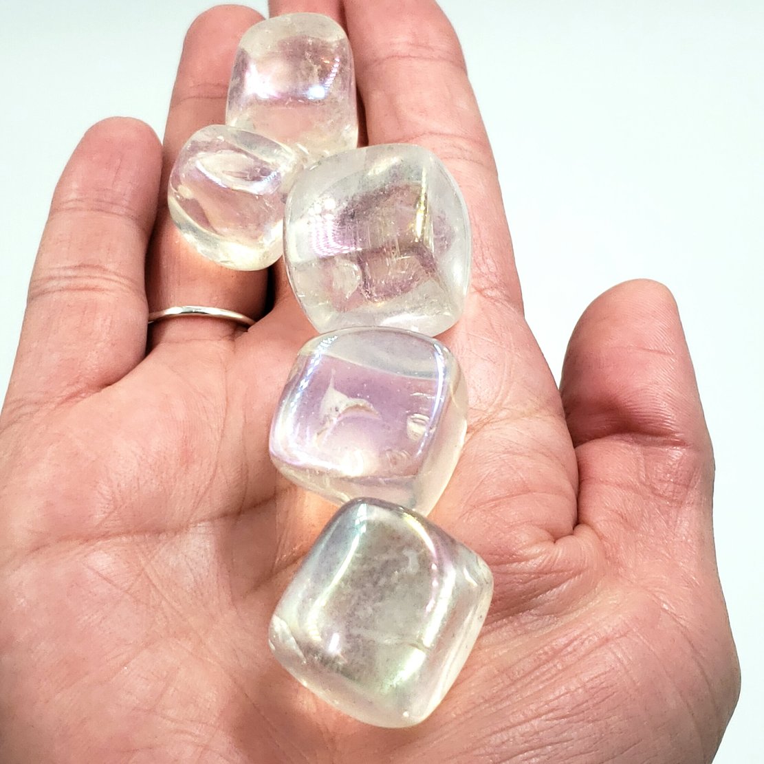 Aura Clear Quartz Cube Aura Quartz Tumbled - Elevated Metaphysical