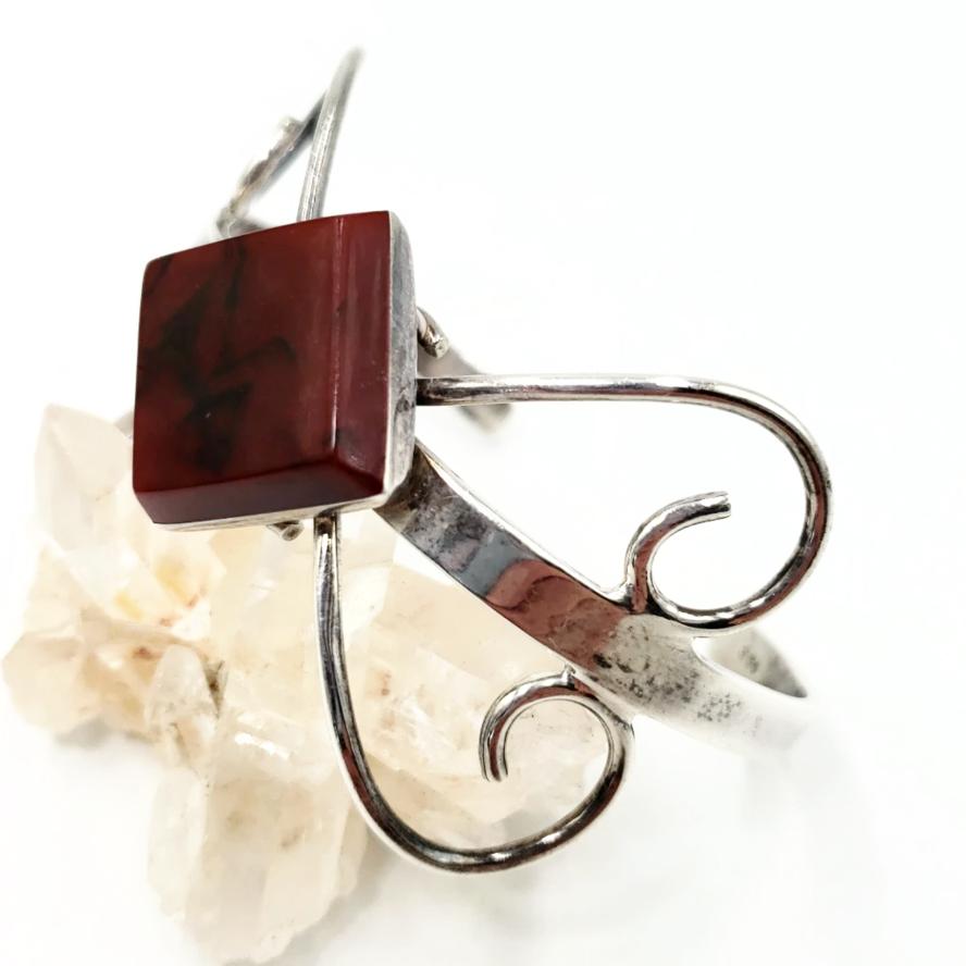 Jasper Sterling Silver Bracelet Cuff Vintage - Elevated Metaphysical