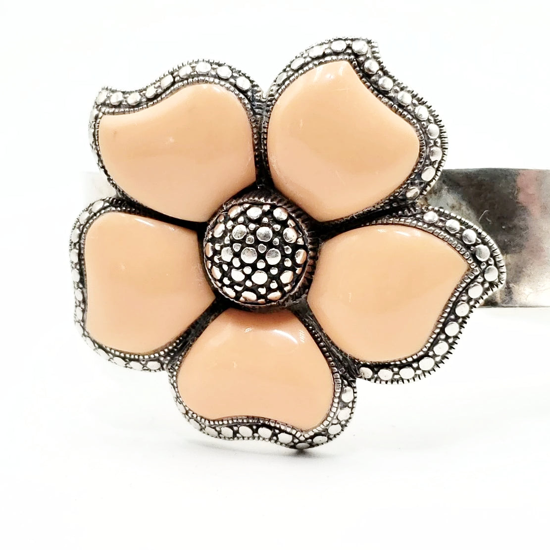 Peach NK Thailand Enamel Sterling Silver Flower Bracelet Cuff Vintage - Bracelet