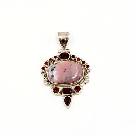 Rhodonite and Garnet Sterling Silver Pendant