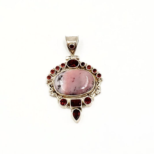 Rhodonite and Garnet Sterling Silver Pendant