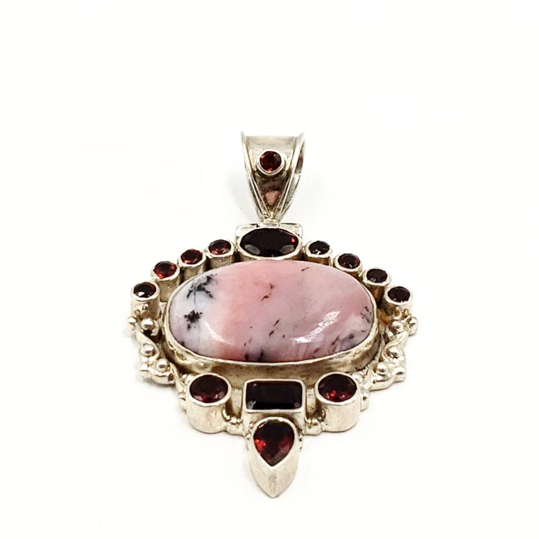 Rhodonite and Garnet Sterling Silver Pendant