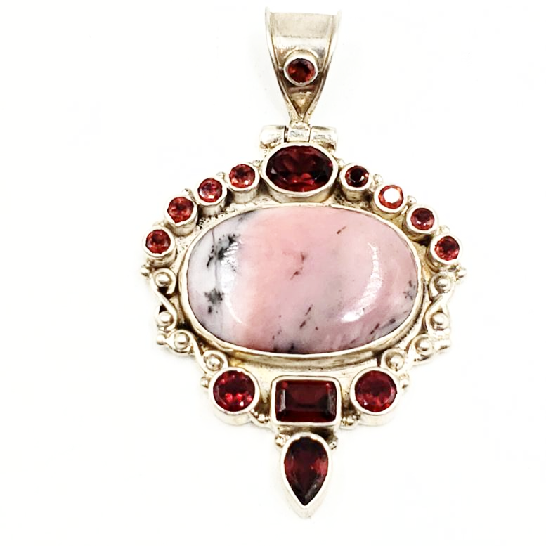 Rhodonite and Garnet Sterling Silver Pendant