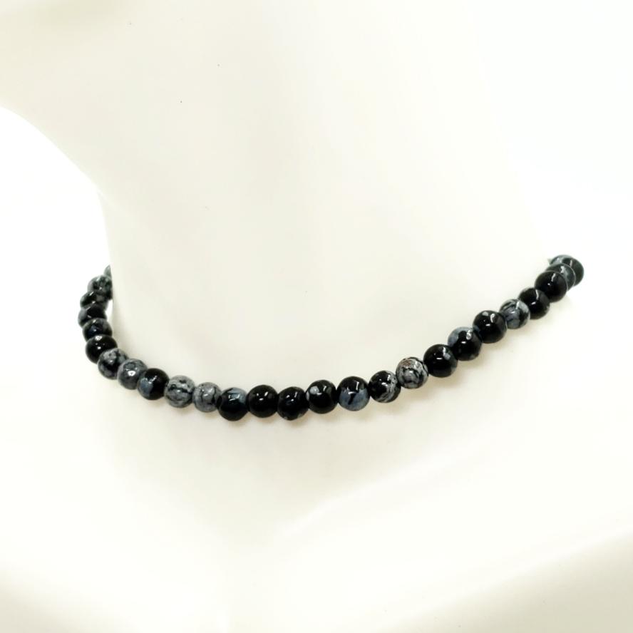 Snowflake Obsidian Bead Bracelet 4mm - Bracelet