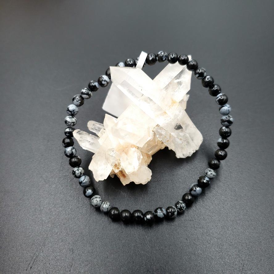 Snowflake Obsidian Bead Bracelet 4mm - Bracelet