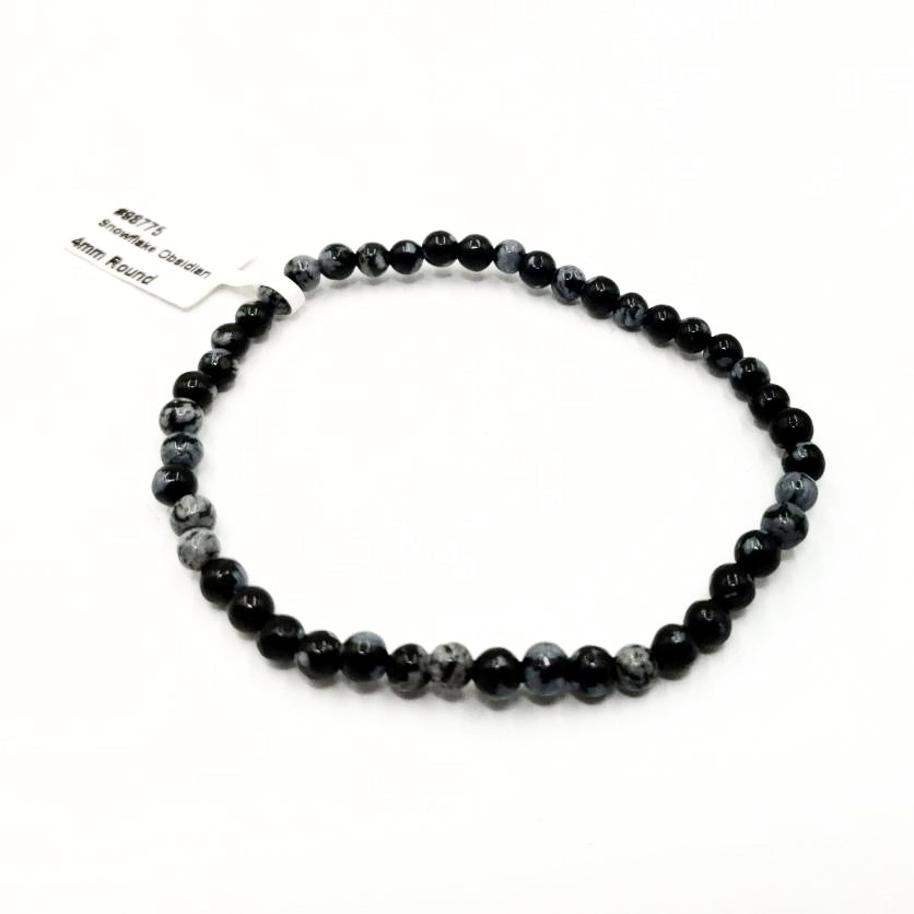 Snowflake Obsidian Bead Bracelet 4mm - Bracelet