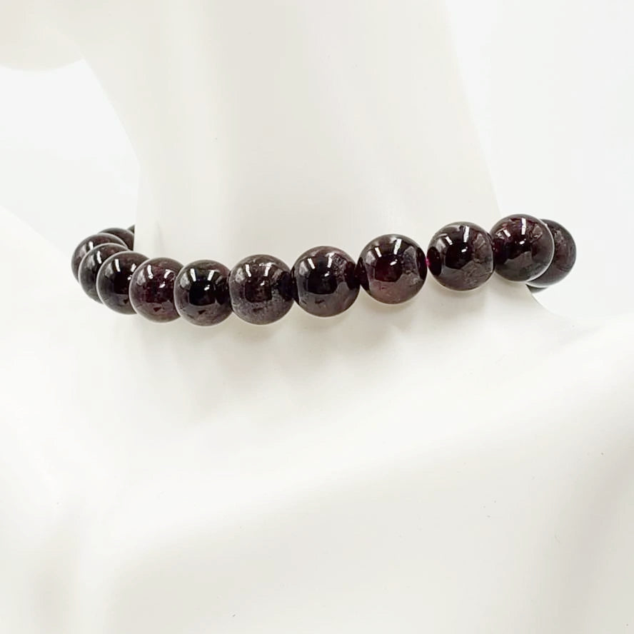 Garnet Bead Bracelet 9mm 8-10mm 7" - Bracelet