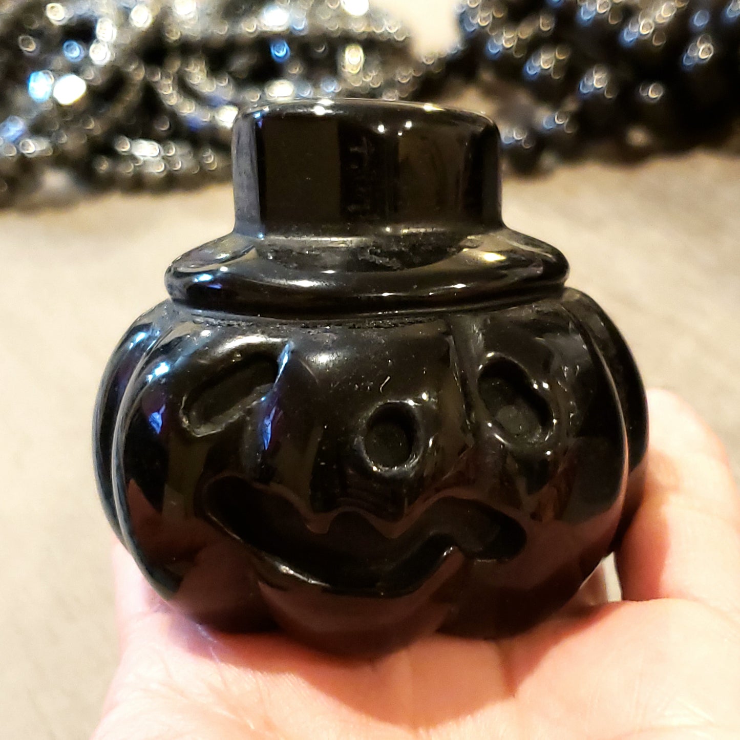 Black Obsidian Pumpkin Carving Figurine 66mm 2.6" - Figurine