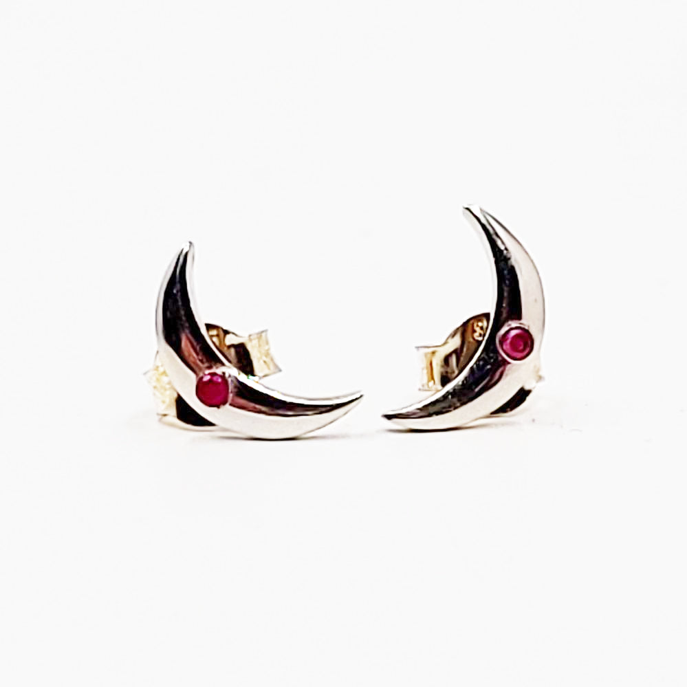Ruby Moon Earrings Sterling Silver Stud