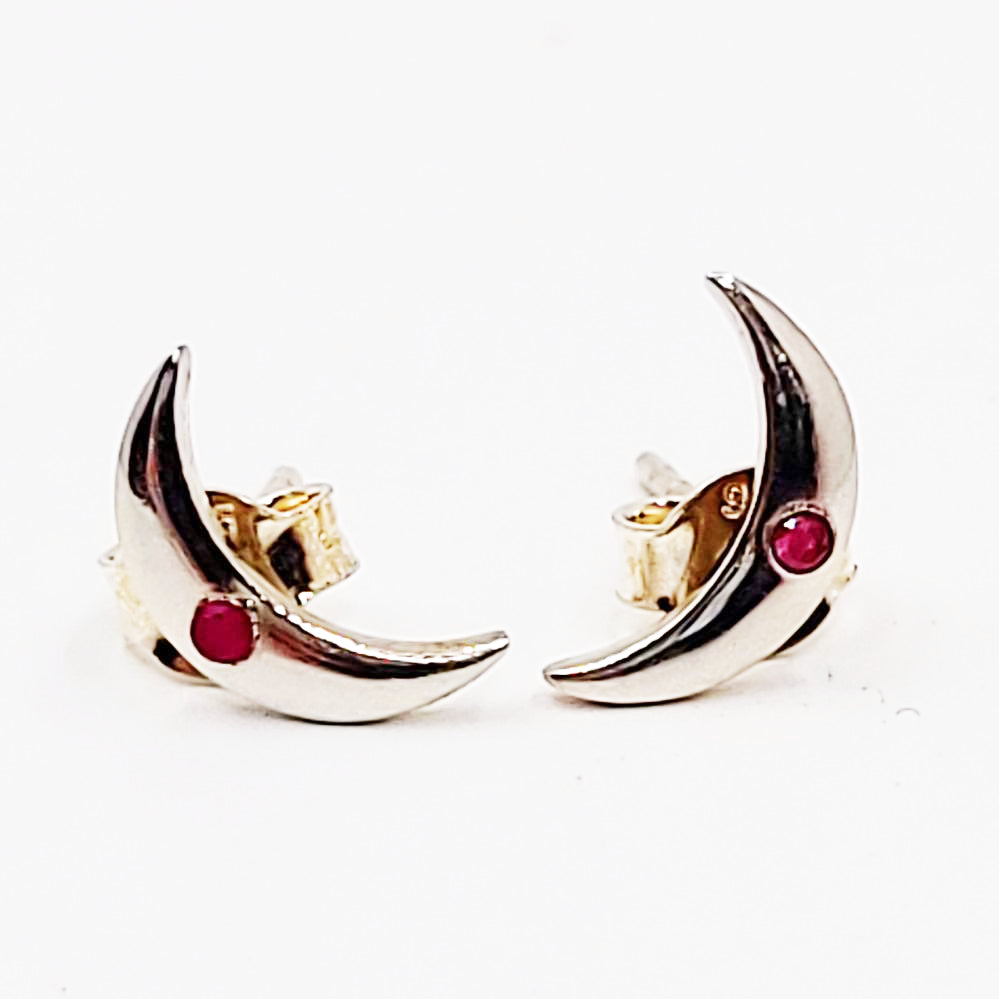 Ruby Moon Earrings Sterling Silver Stud