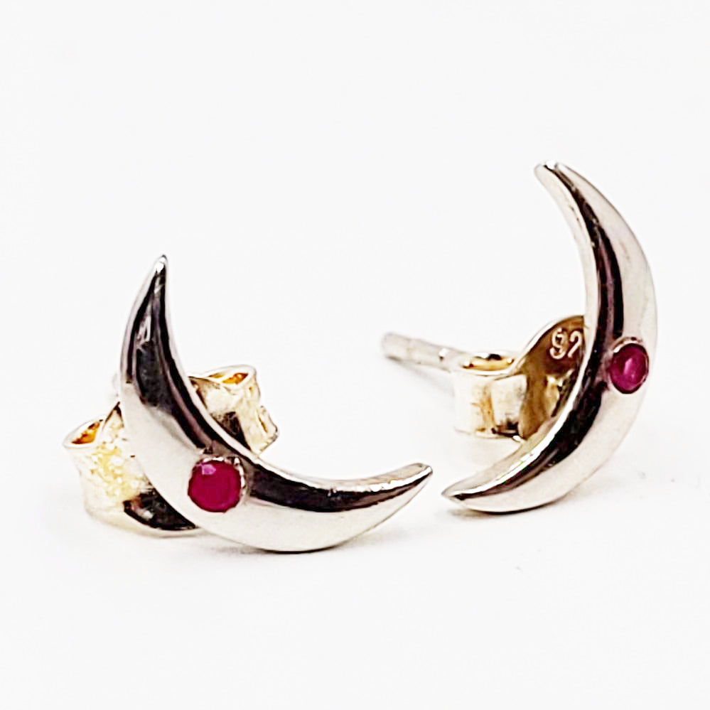 Ruby Moon Earrings Sterling Silver Stud