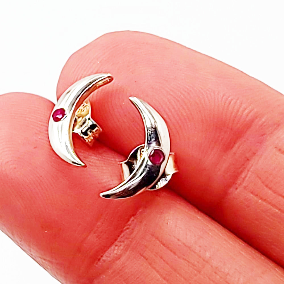 Ruby Moon Earrings Sterling Silver Stud