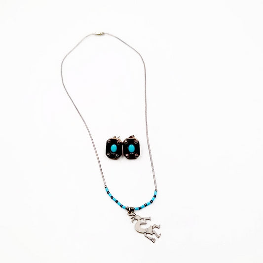 Turquoise Kokopelli Necklace & Earring Jewelry Set Sterling Silver - Elevated Metaphysical