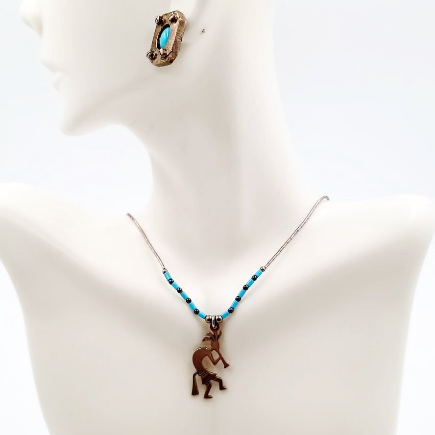 Turquoise Kokopelli Necklace & Earring Jewelry Set Sterling Silver - Elevated Metaphysical