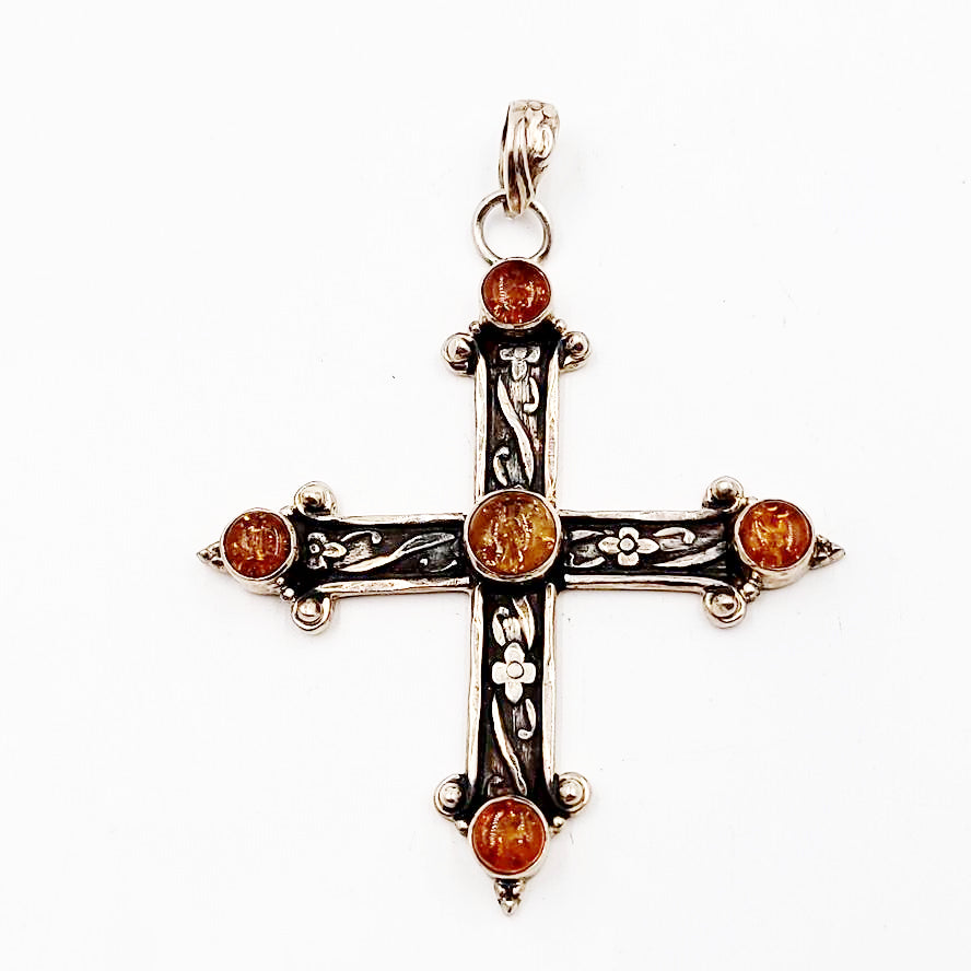 Amber Cross Sterling Silver Pendant - Elevated Metaphysical