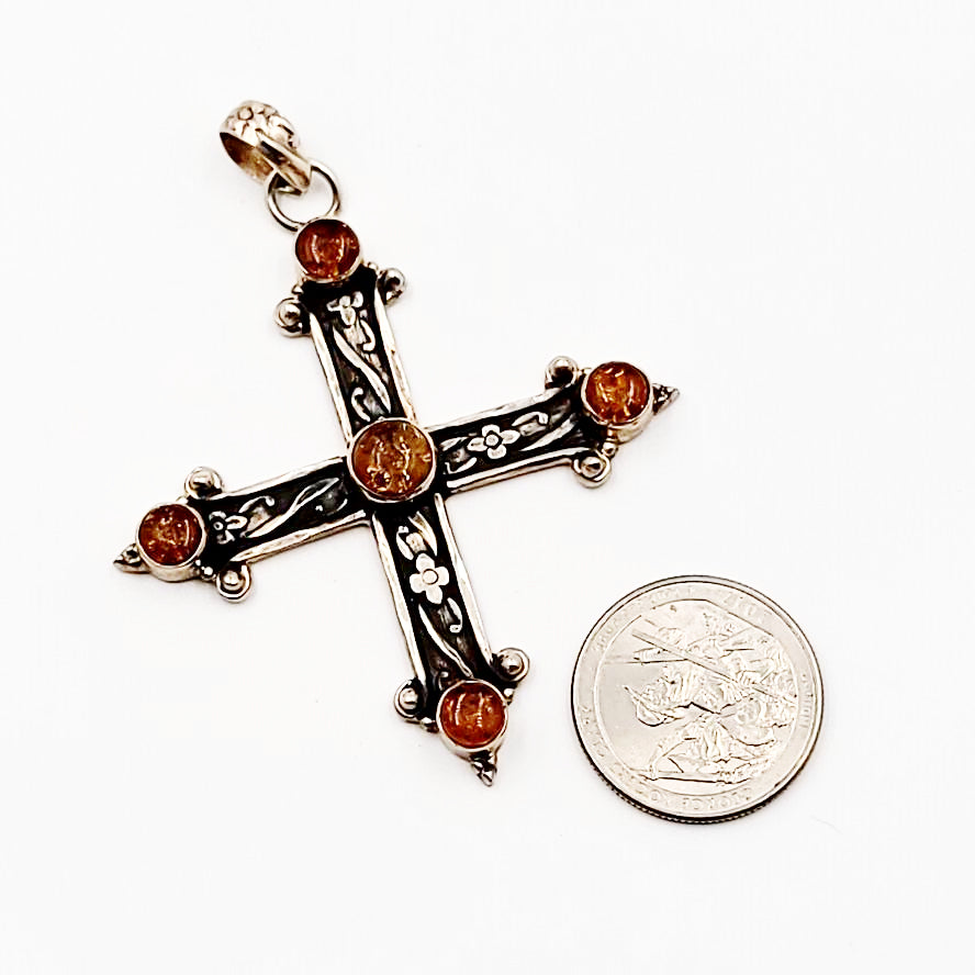 Amber Cross Sterling Silver Pendant - Elevated Metaphysical