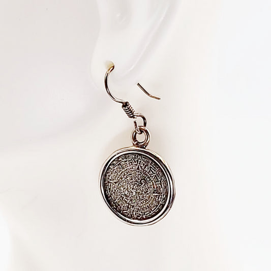 Silver Aztec Calendar Earrings Sterling - Elevated Metaphysical