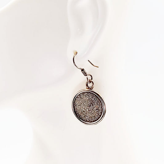 Silver Aztec Calendar Earrings Sterling - Elevated Metaphysical