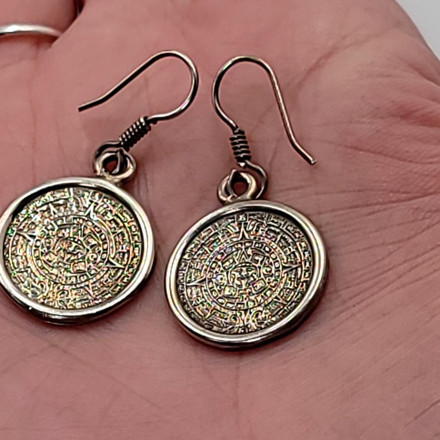 Silver Aztec Calendar Earrings Sterling - Elevated Metaphysical