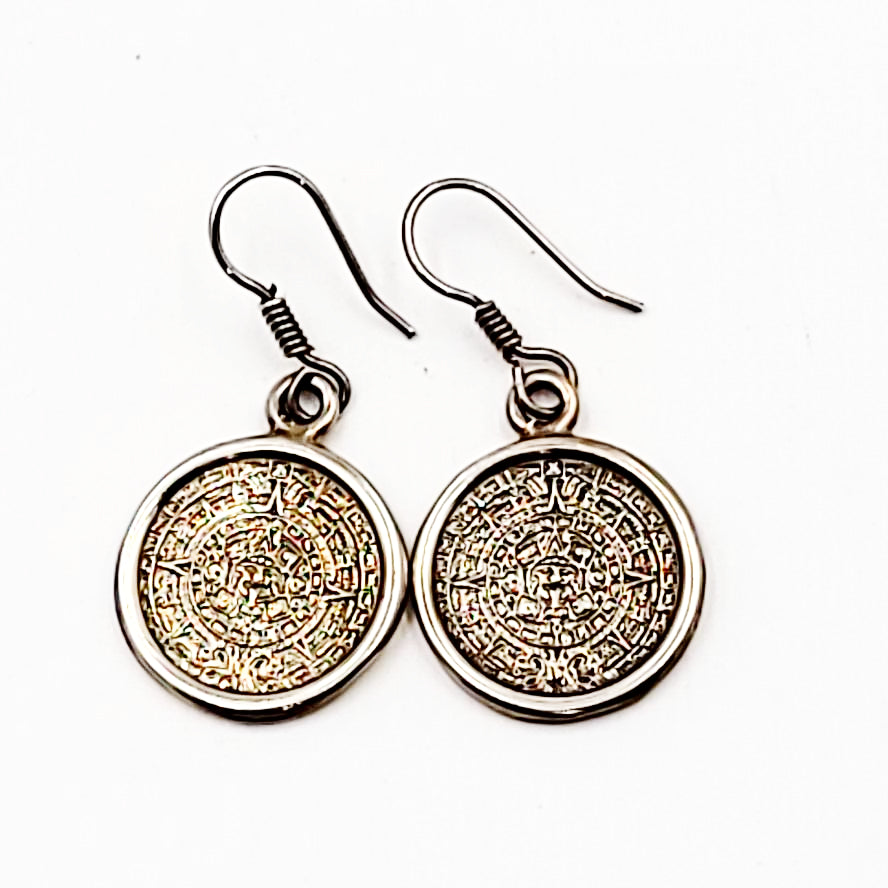 Silver Aztec Calendar Earrings Sterling - Elevated Metaphysical