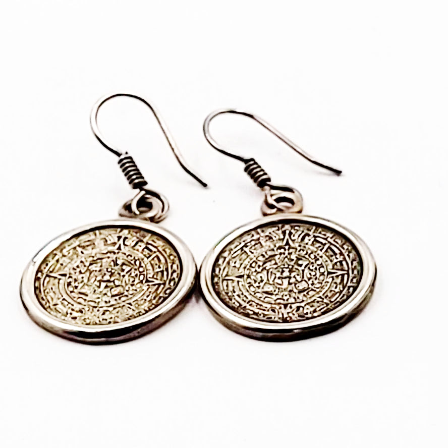 Silver Aztec Calendar Earrings Sterling - Elevated Metaphysical