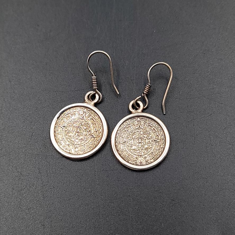 Silver Aztec Calendar Earrings Sterling - Elevated Metaphysical