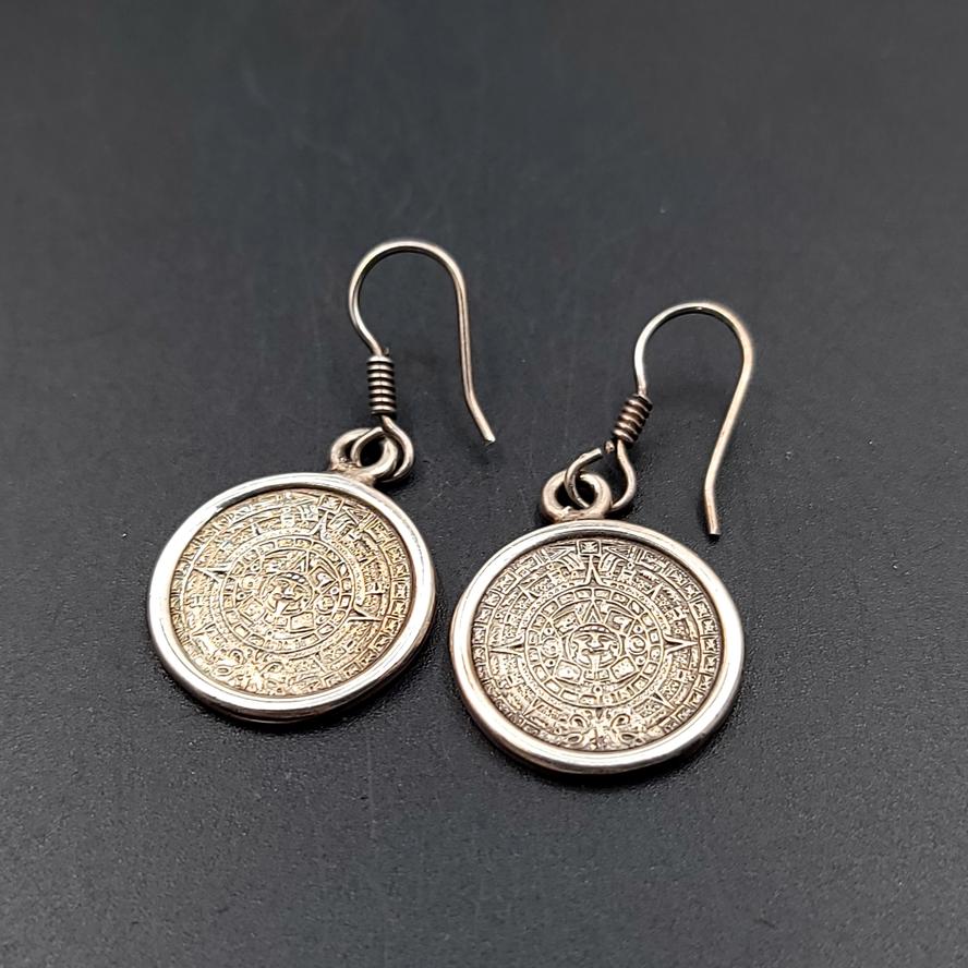 Silver Aztec Calendar Earrings Sterling - Elevated Metaphysical