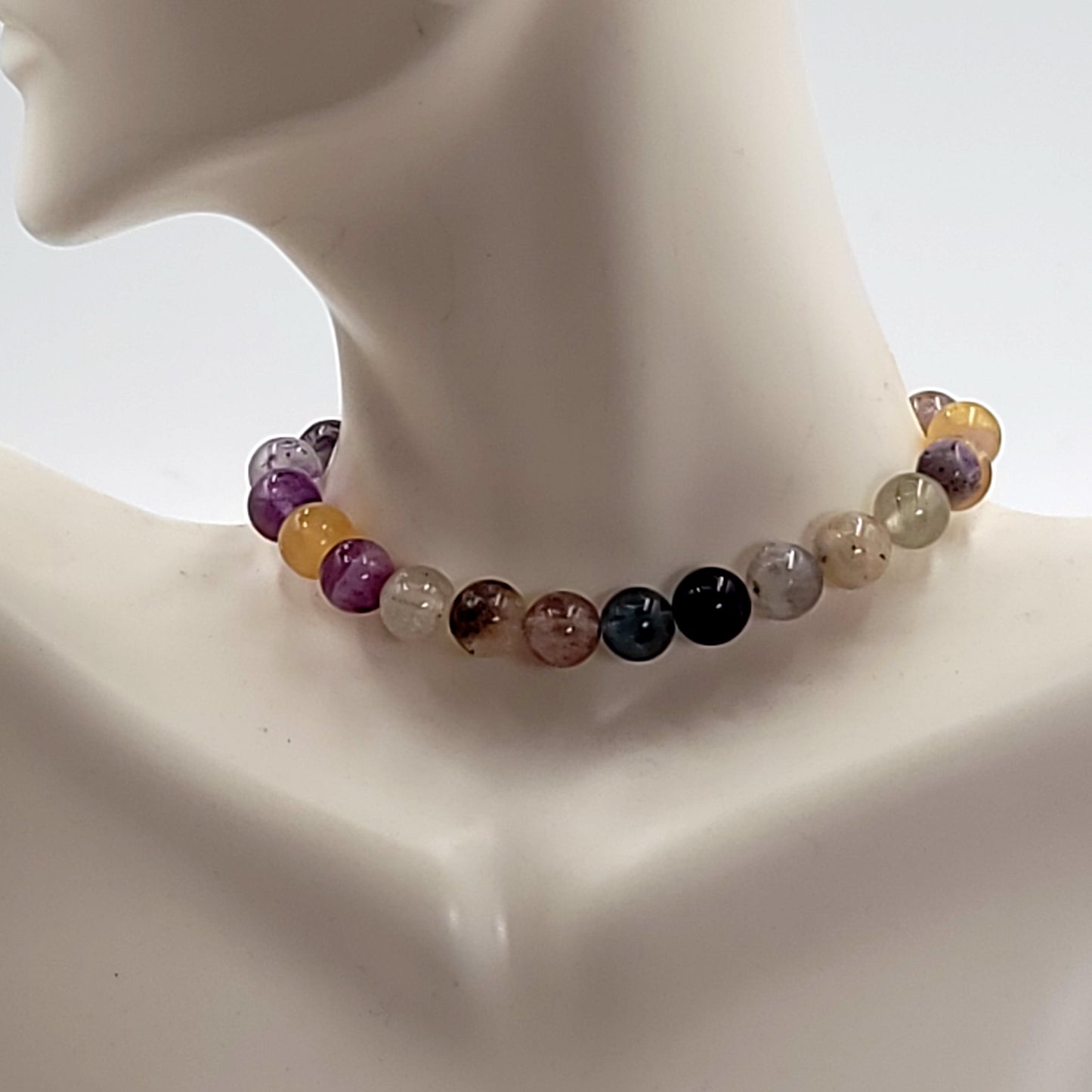 Rainbow Fluorite Bead Bracelet 8mm