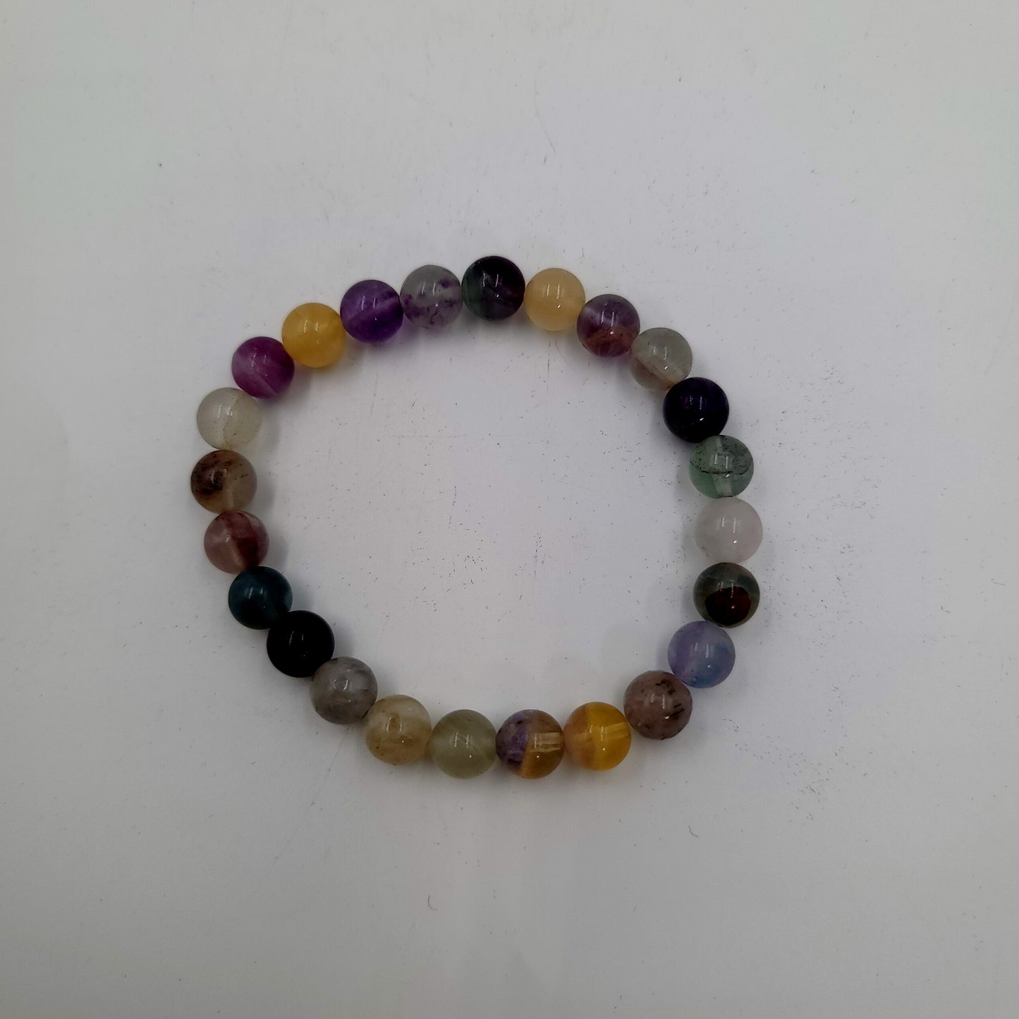 Rainbow Fluorite Bead Bracelet 8mm