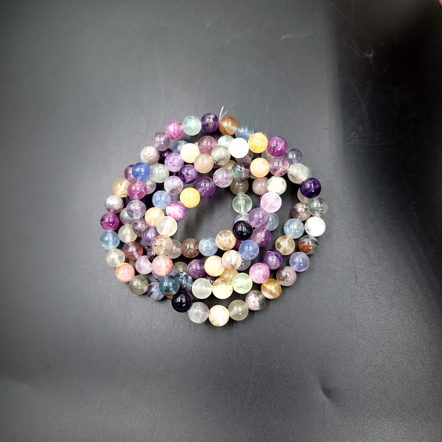 Rainbow Fluorite Bead Bracelet 8mm