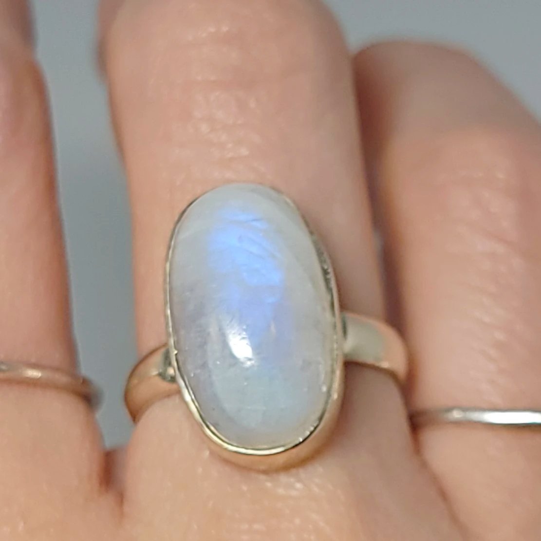Rainbow Moonstone Ring Sterling Silver 11.5 ct - Elevated Metaphysical