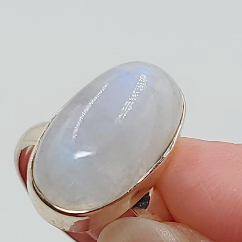Rainbow Moonstone Ring Sterling Silver 11.5 ct - Elevated Metaphysical