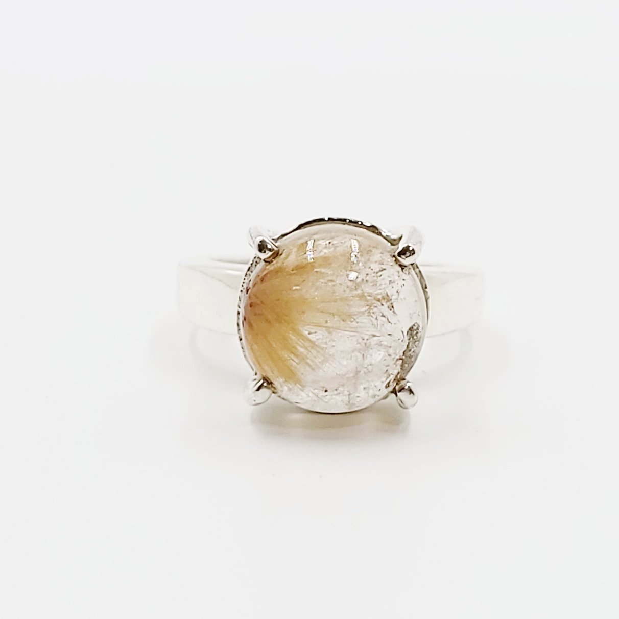 Rutilated Quartz Ring 6.5 ct Sterling Silver Golden Rutile - Elevated Metaphysical