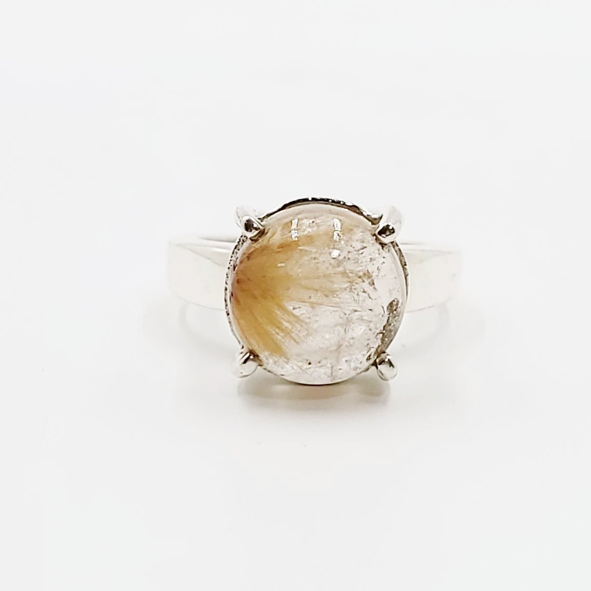 Rutilated Quartz Ring 6.5 ct Sterling Silver Golden Rutile - Elevated Metaphysical