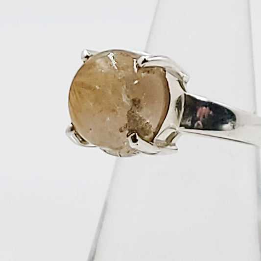 Rutilated Quartz Ring 6.5 ct Sterling Silver Golden Rutile - Elevated Metaphysical