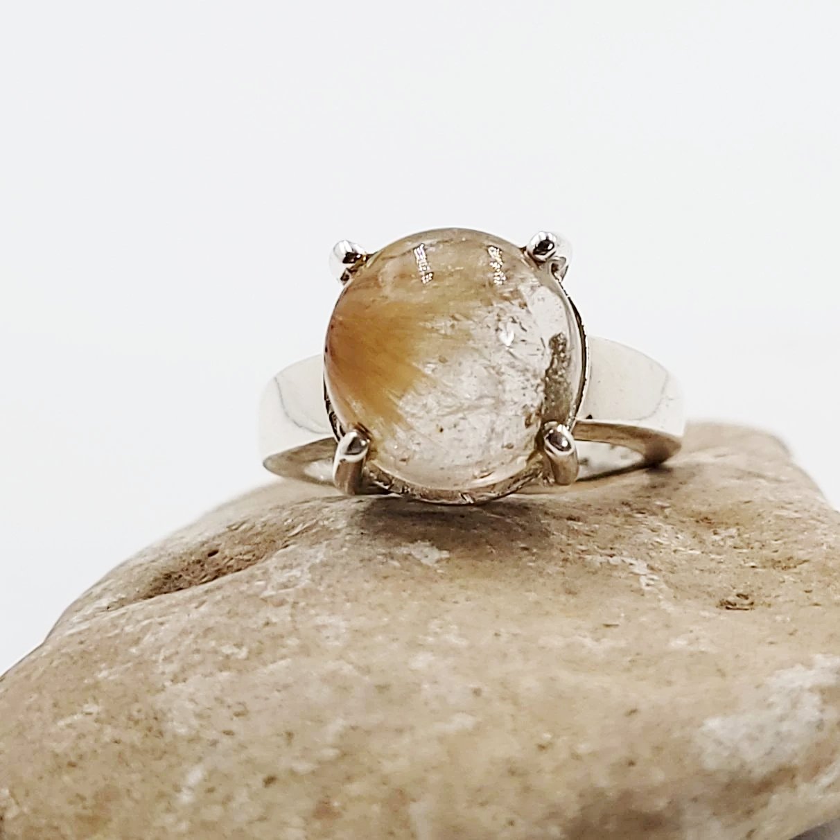 Rutilated Quartz Ring 6.5 ct Sterling Silver Golden Rutile - Elevated Metaphysical