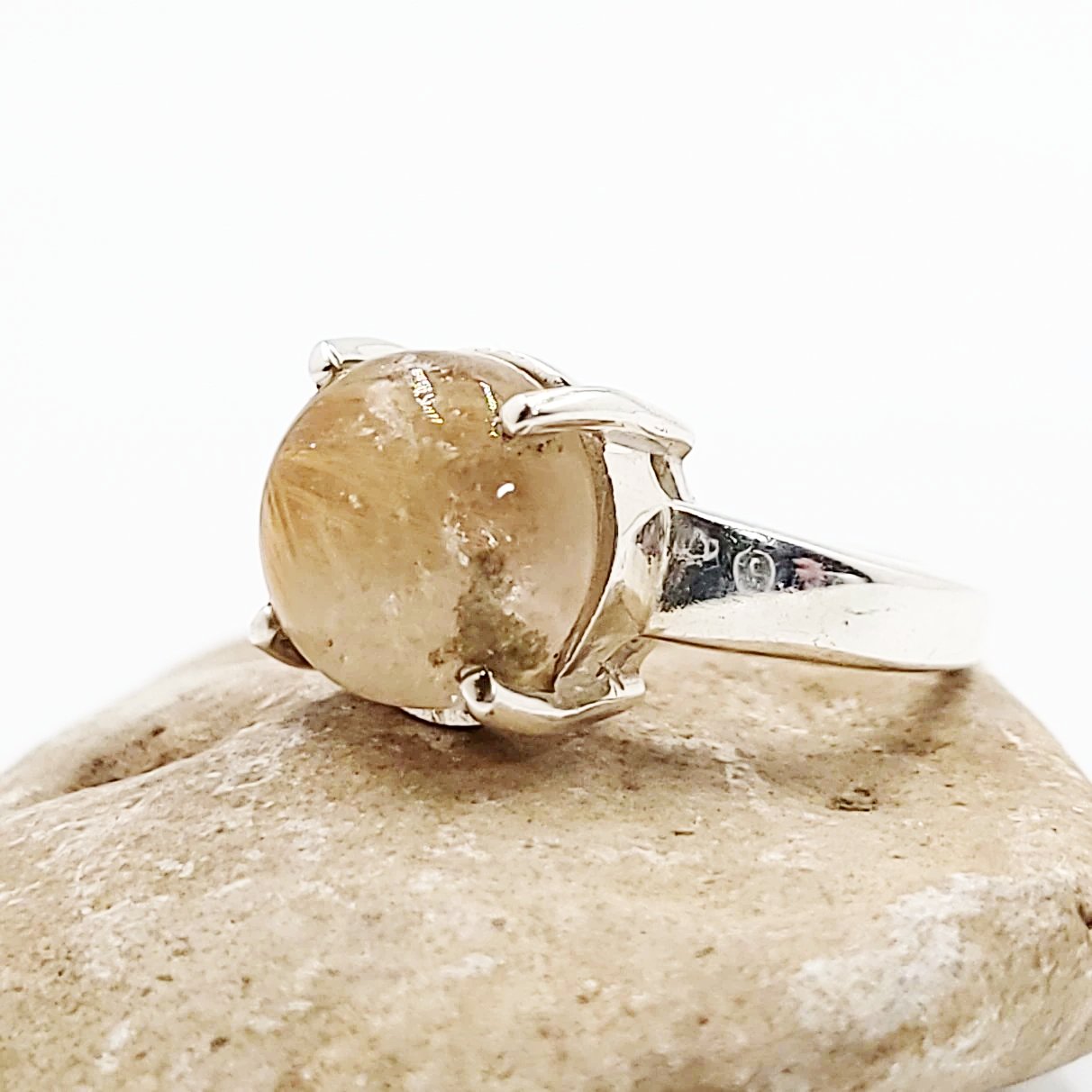 Rutilated Quartz Ring 6.5 ct Sterling Silver Golden Rutile - Elevated Metaphysical