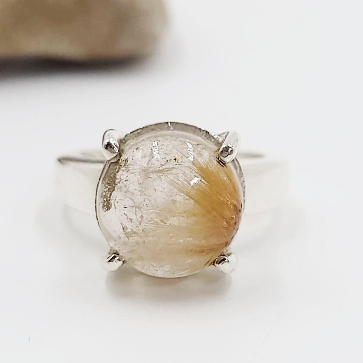 Rutilated Quartz Ring 6.5 ct Sterling Silver Golden Rutile - Elevated Metaphysical