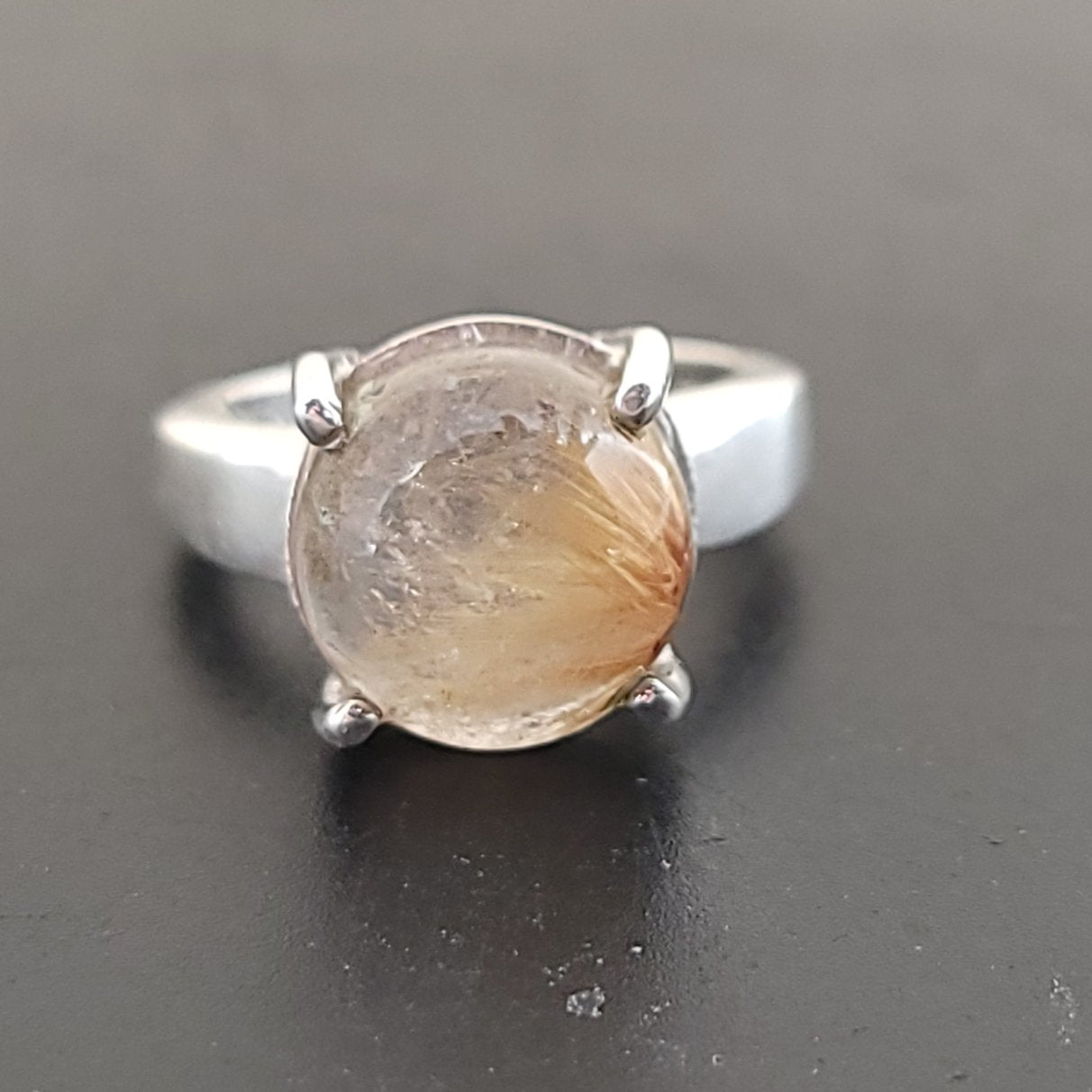 Rutilated Quartz Ring 6.5 ct Sterling Silver Golden Rutile - Elevated Metaphysical