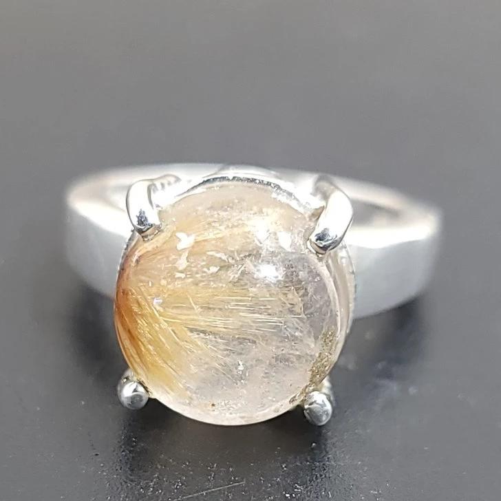 Rutilated Quartz Ring 6.5 ct Sterling Silver Golden Rutile - Elevated Metaphysical