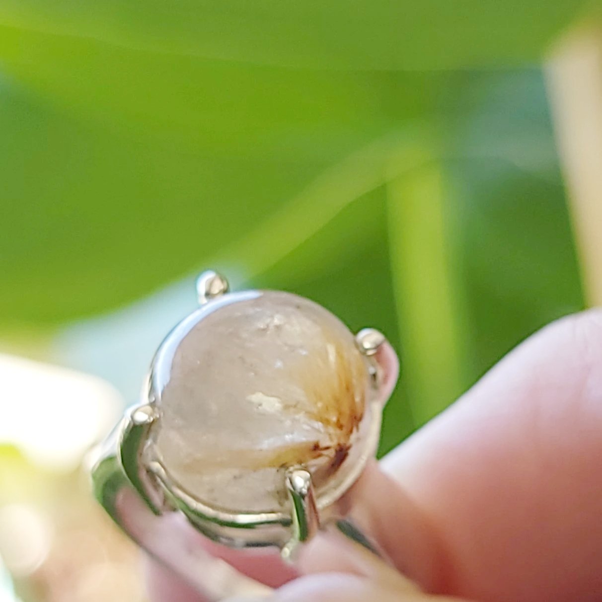 Rutilated Quartz Ring 6.5 ct Sterling Silver Golden Rutile - Elevated Metaphysical