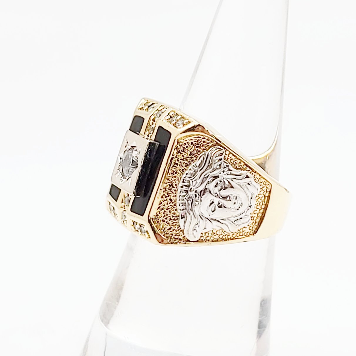 Onyx & CZ Ring 10kt Gold Two Tone Medusa - Elevated Metaphysical