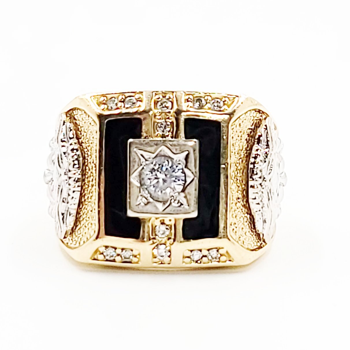 Onyx & CZ Ring 10kt Gold Two Tone Medusa - Elevated Metaphysical