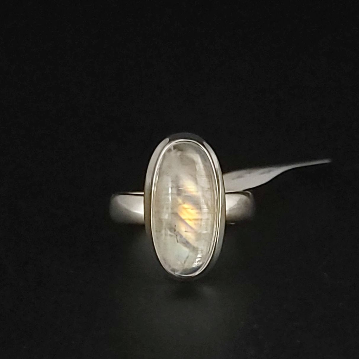 Rainbow Moonstone Ring Sterling Silver Green Orange Blue Flash - Elevated Metaphysical